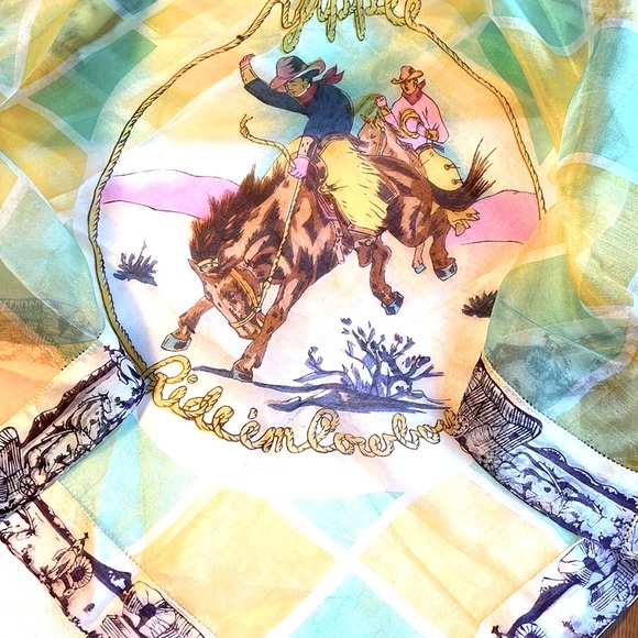 Silk Yippee Ride Em Cowboy Scarf, 1930’s - Picture 2 of 6